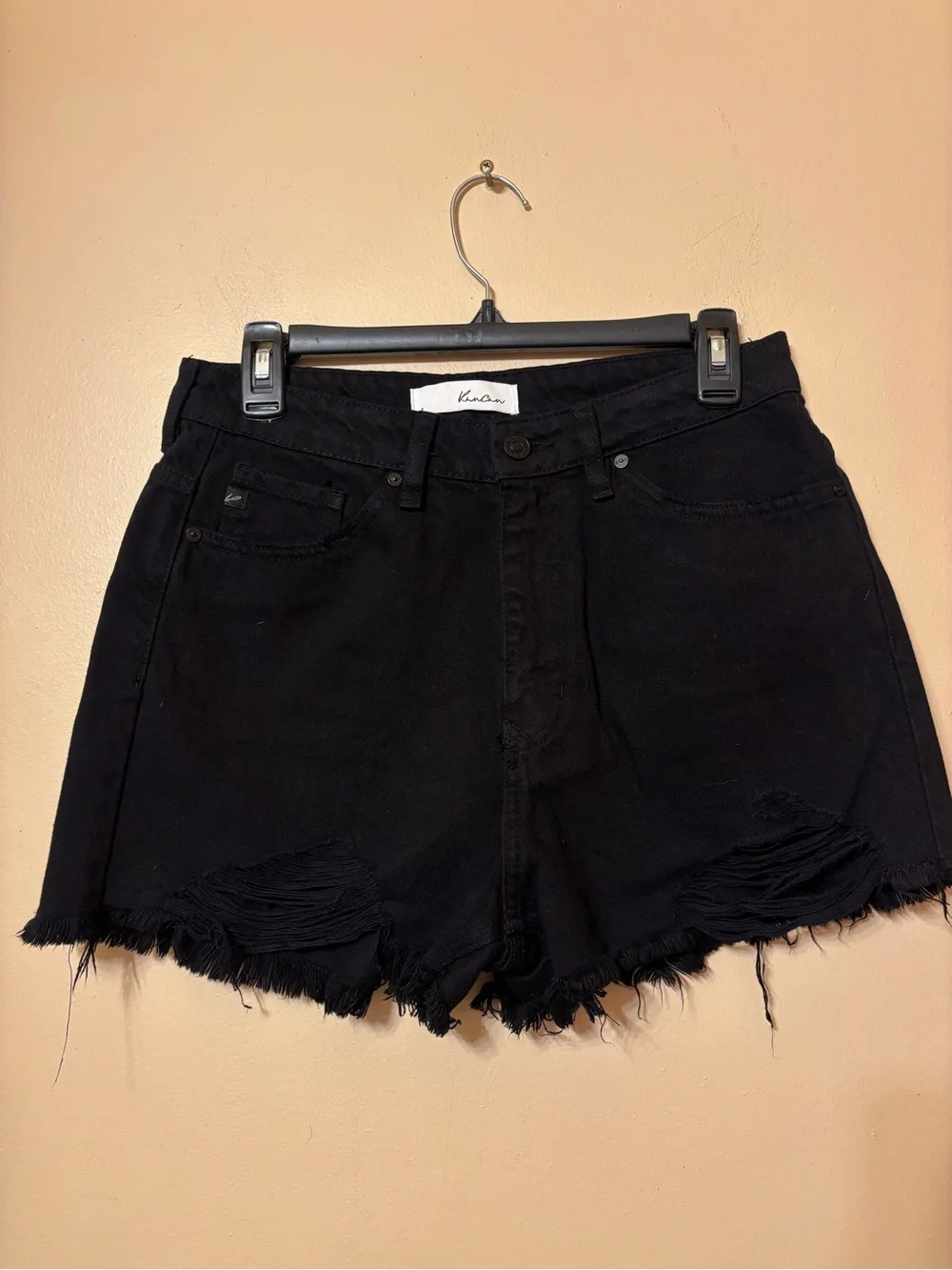 Kancan Black Distressed High-Rise Denim Shorts size m